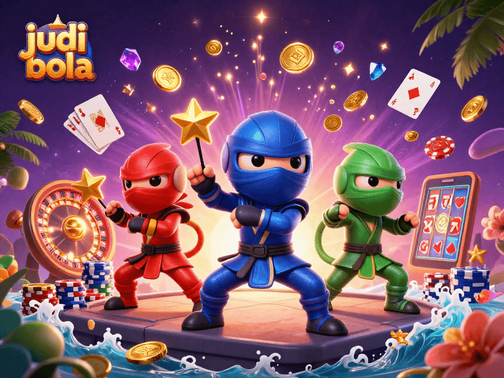 Experience the thrill of judi bola with ninja chameleons amidst dazzling gambling elements.