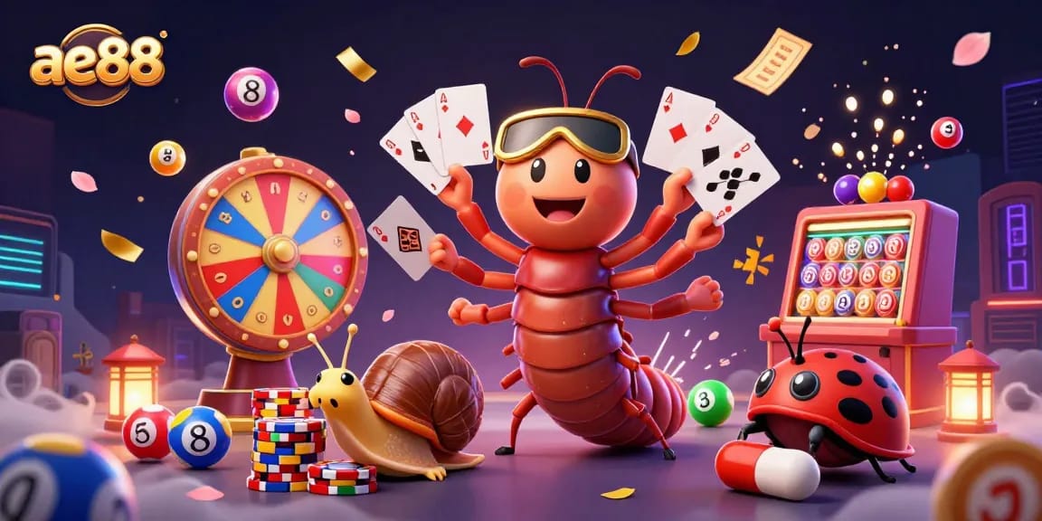Experience winning strategies with ae88's vibrant casino illustration featuring exciting gameplay.