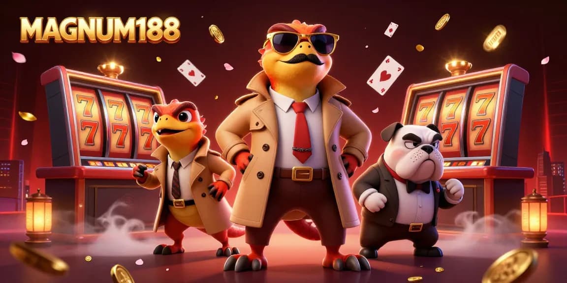 Experience thrilling slots at MAGNUM188 with three raptors amusingly trying to sneak into a VIP casino.