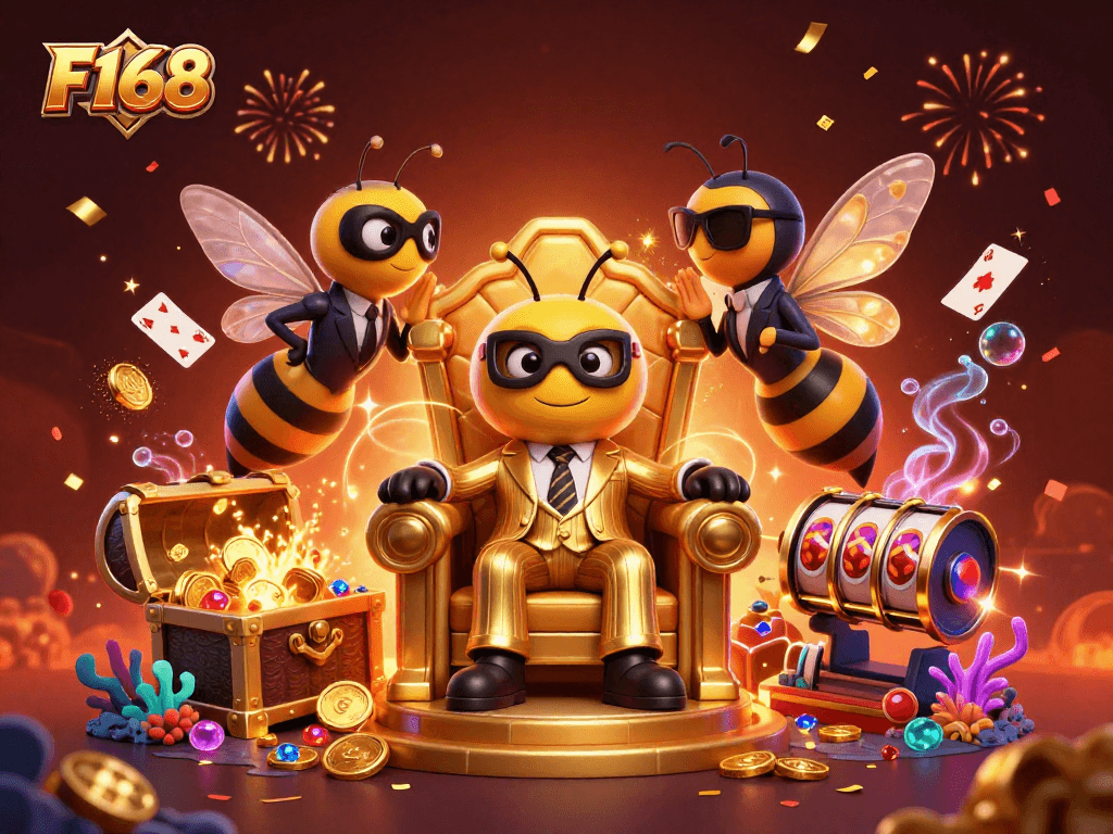 Experience thrilling chances at F168 with a dynamic 3D casino-inspired scene full of action.