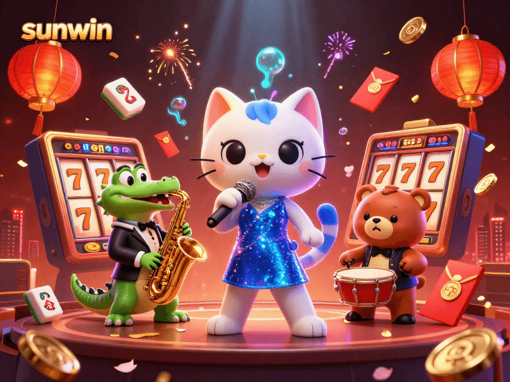 Experience slots excitement with sunwin's vivid illustration of a jazzy casino scene.