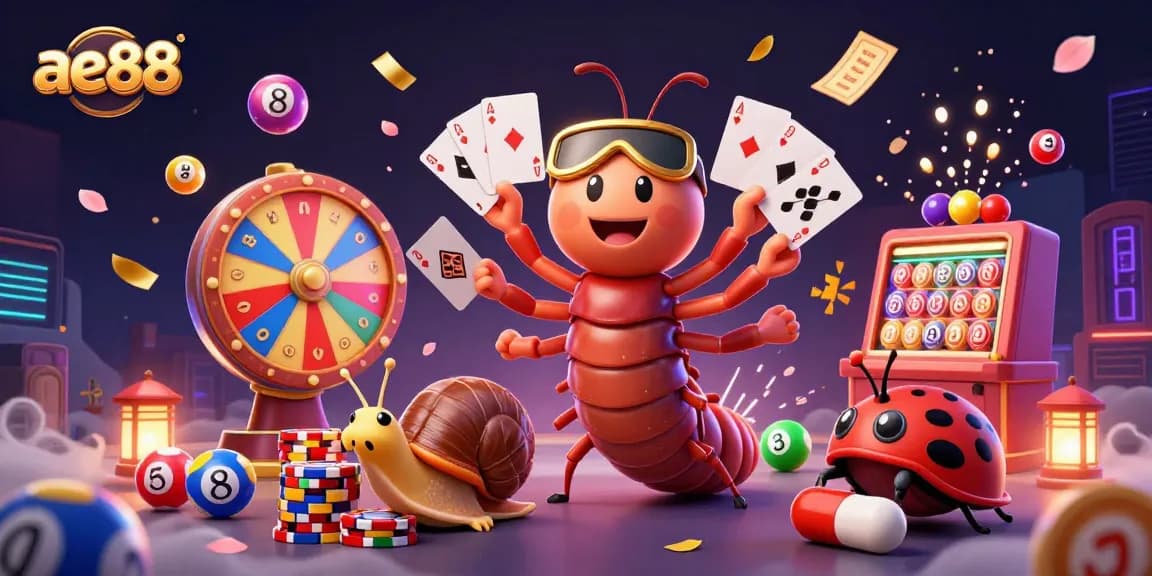 Experience winning strategies with ae88's vibrant casino illustration featuring exciting gameplay.