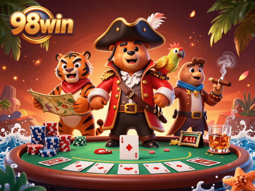 Win big at 98win by mastering poker strategies with engaging bear and tiger characters.