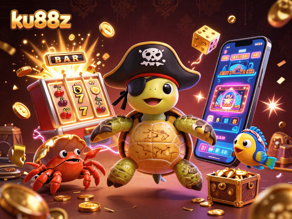 Experience thrilling gaming action with ku88z's vibrant 3D casino scene, featuring exciting visuals and engaging characters.