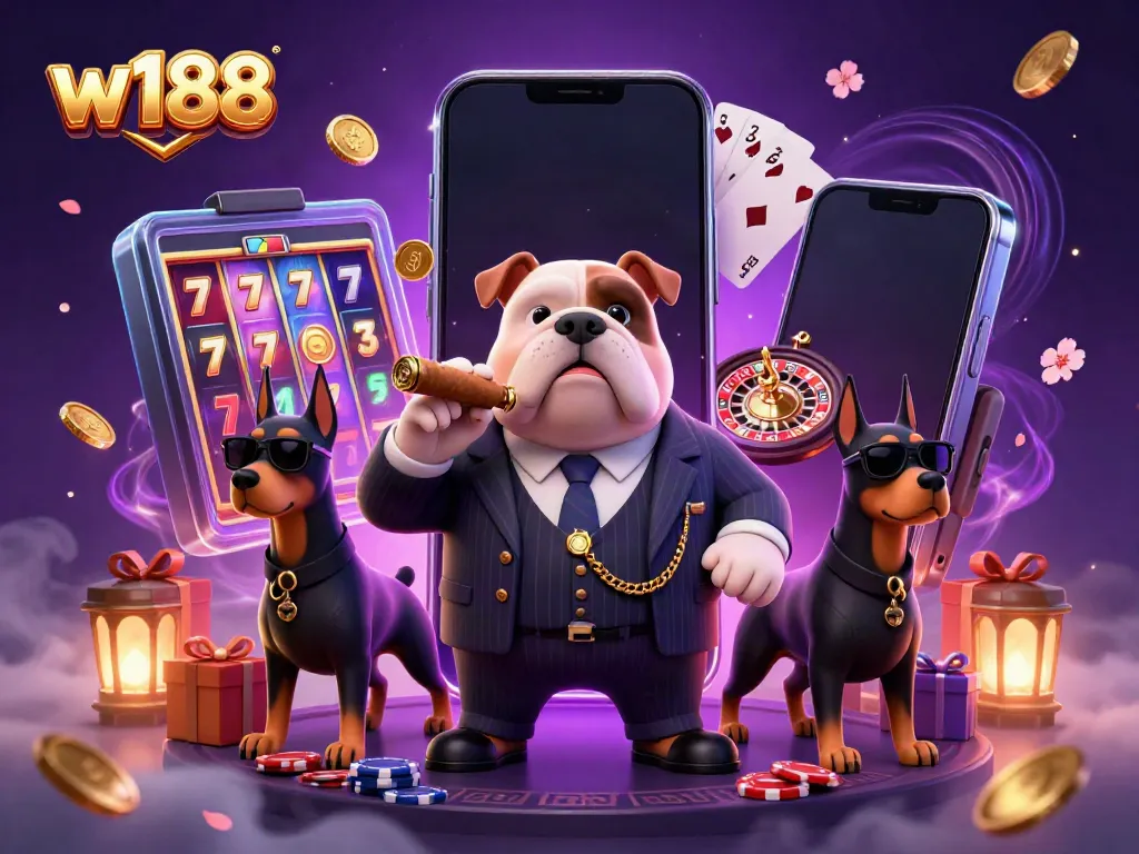 Experience thrilling gameplay at w188 with colorful slots and engaging casino elements in a vibrant scene.