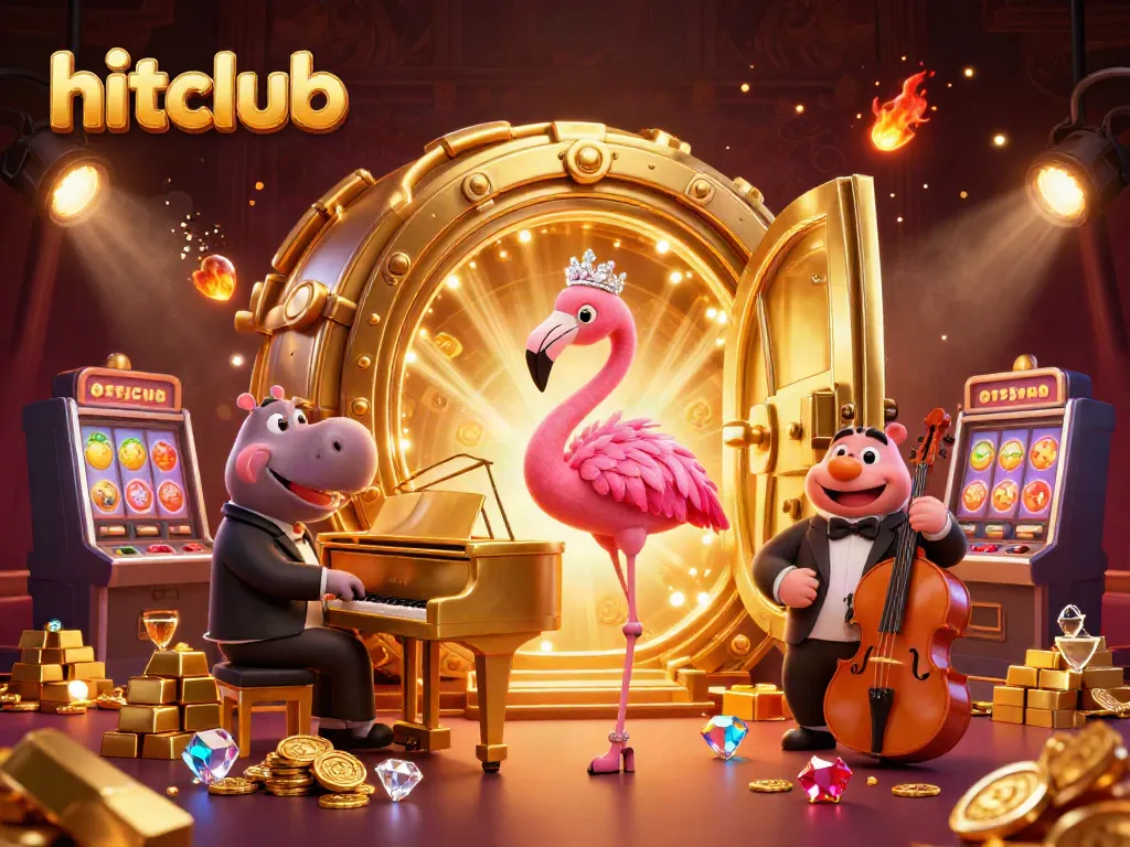 Experience the vibrant hitclub casino scene with lively characters and sparkling game elements.
