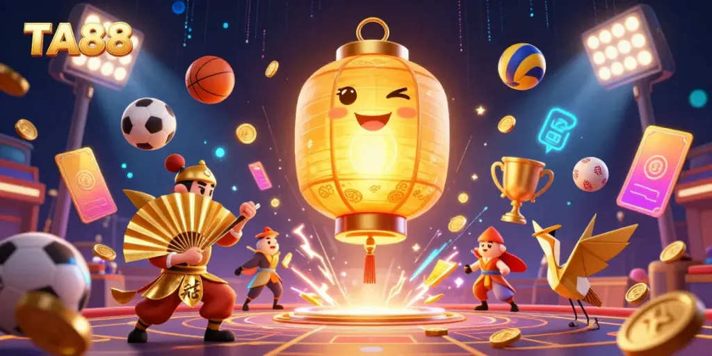 Experience thrilling sports betting with TA88 in this vibrant casino scene featuring luck and excitement.