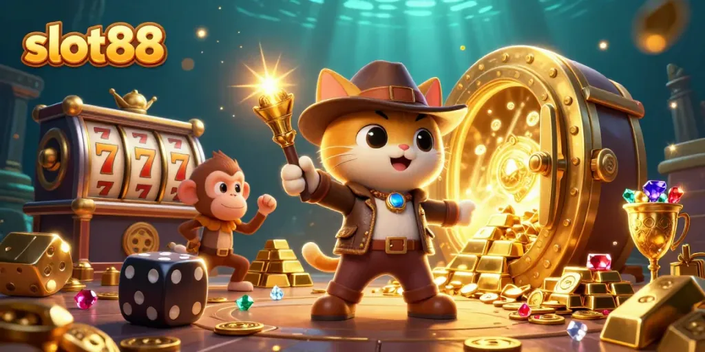 Temukan slot88 dan artefak kasino berkilau dalam ilustrasi 3D yang menakjubkan.