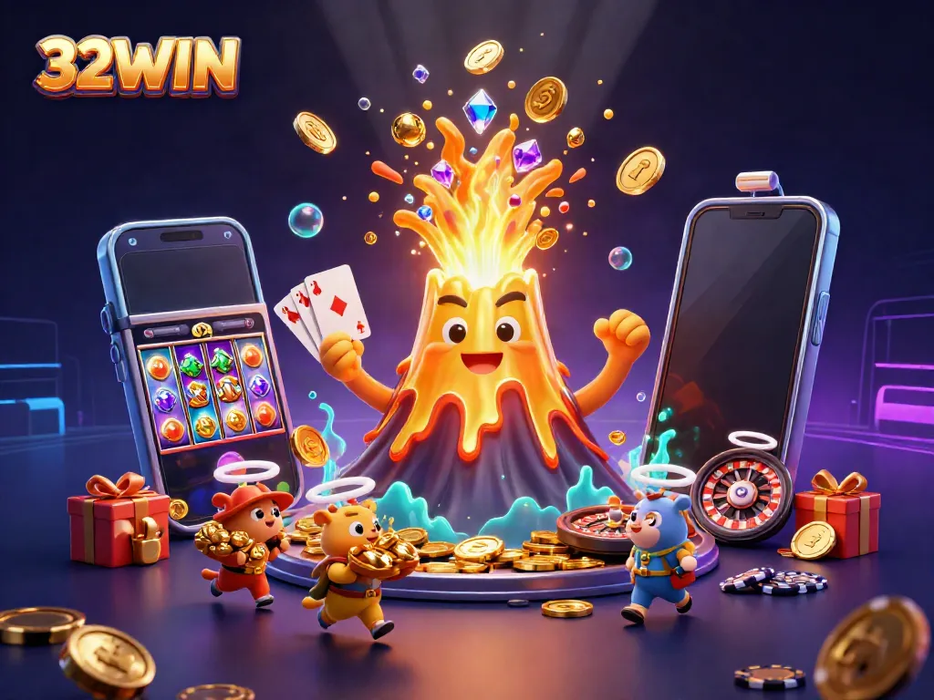 Experience a thrilling treasure eruption at 32WIN with vibrant casino elements.