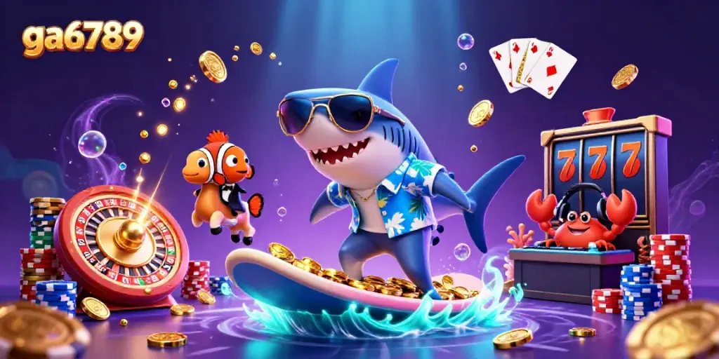 Experience the excitement of ga6789 with a vibrant 3D illustration of casino elements.