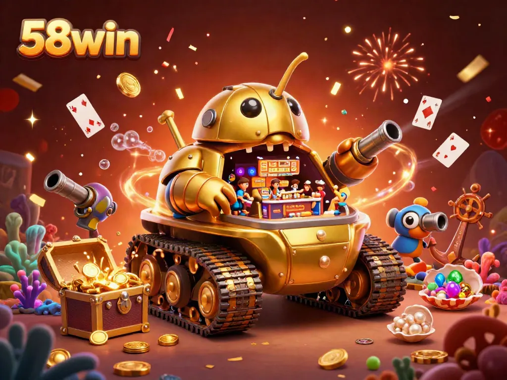 Experience the excitement of 58win's casino world in a colorful and dynamic illustration.