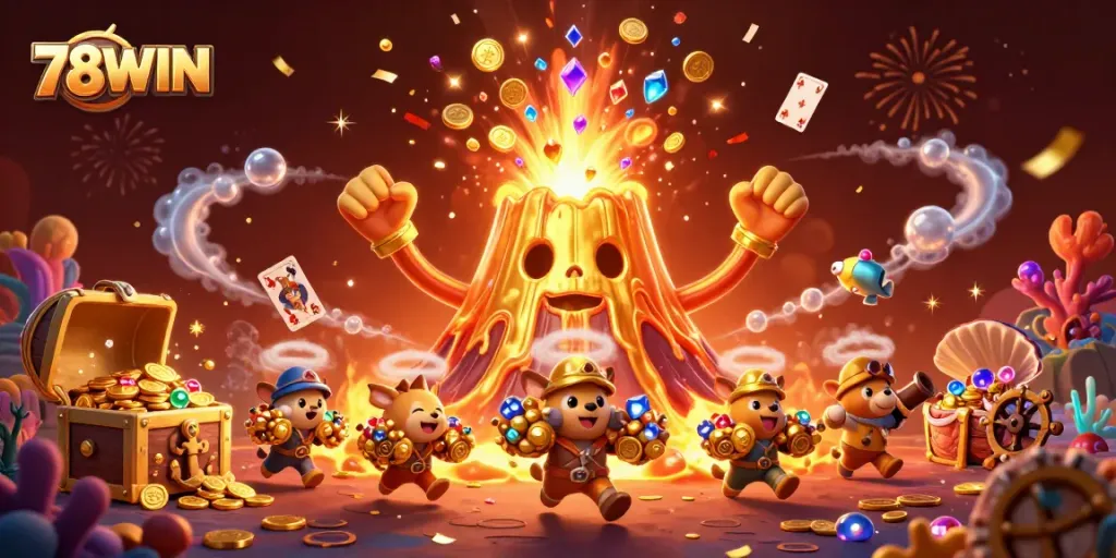 Experience thrilling wins at 78WIN with dynamic slots and vibrant treasure-filled scenes.