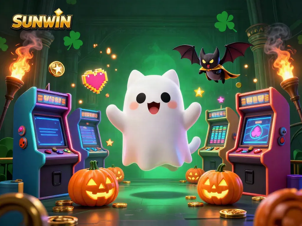 Experience gambling thrills with SUNWIN in a vibrant haunted casino scene