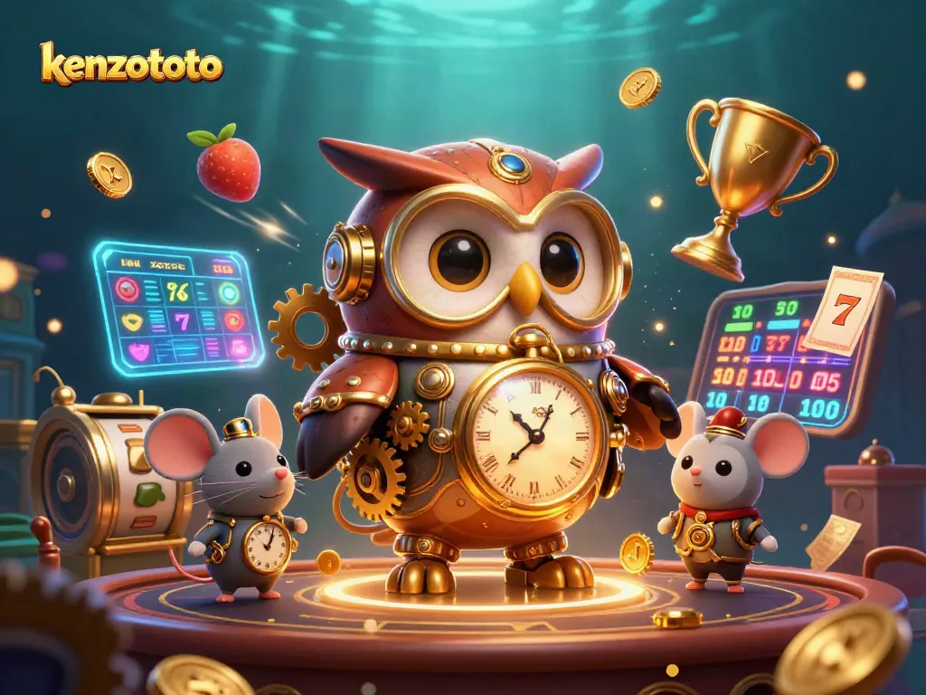 Experience thrilling games at kenzototo with a vibrant 3D casino scene featuring dynamic slot elements and characters.