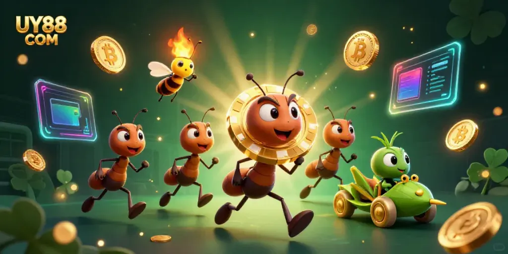 Experience the thrill of winning with UY88 COM in this animated casino heist scene.