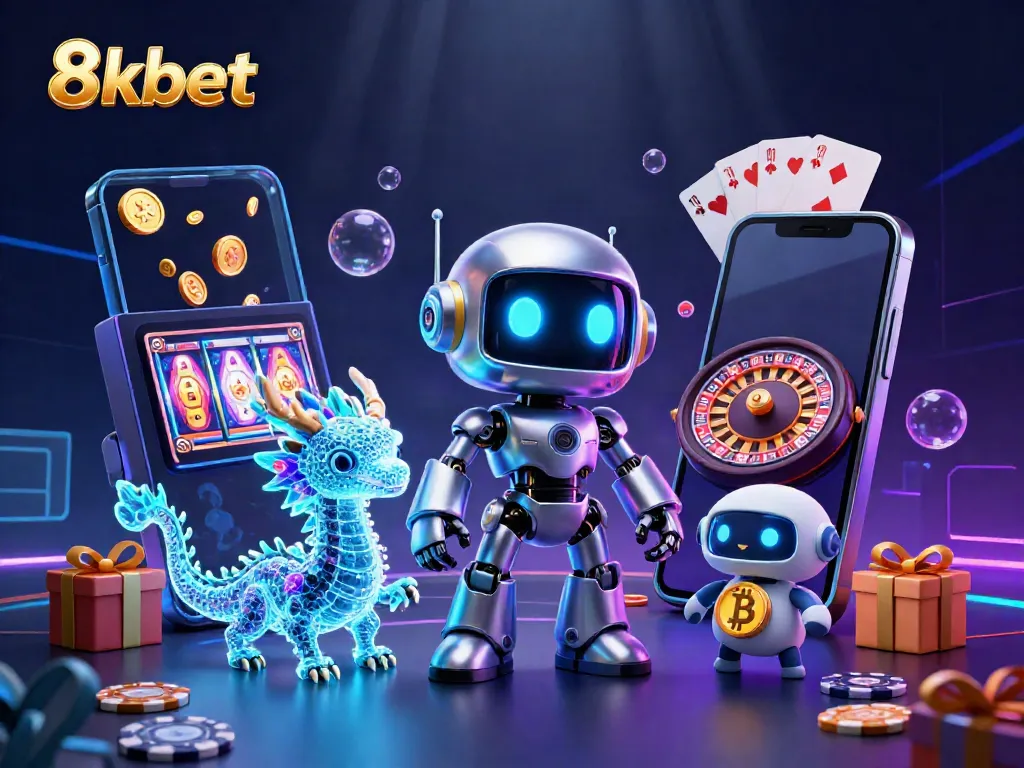 Experience the excitement of 8kbet with colorful slot games and engaging digital casino elements.