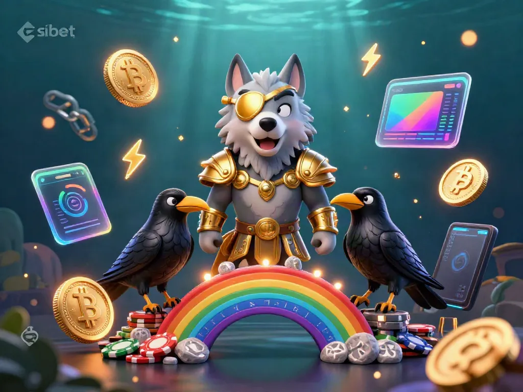 Engage with the dynamic world of shbet featuring a legendary Odin wolf amidst glowing casino elements and cryptocurrency coins.