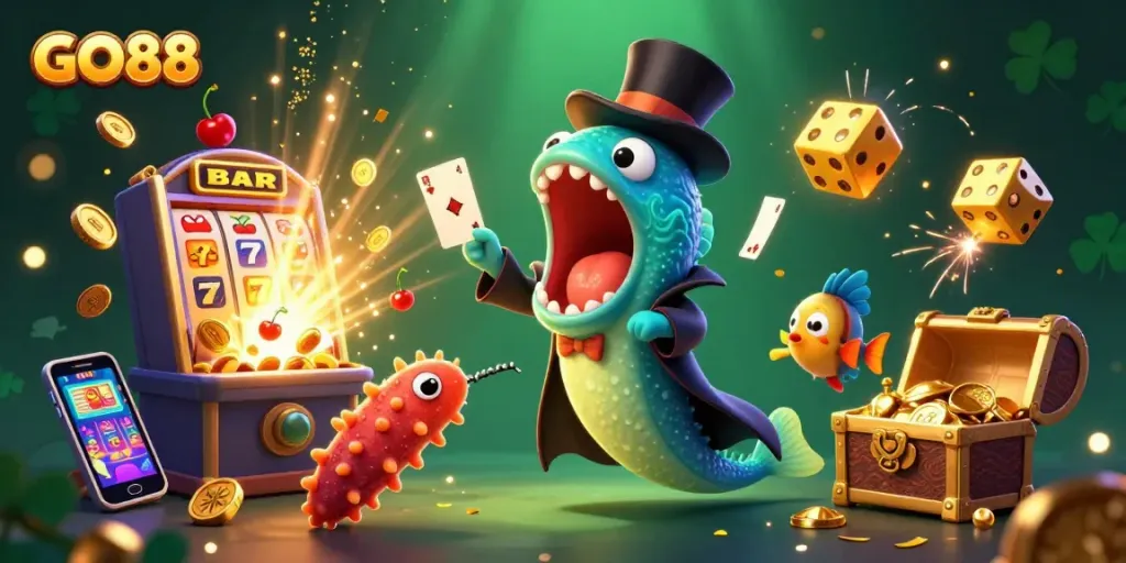Engage with GO88's vibrant gaming experience as characters bring casino thrills to life.