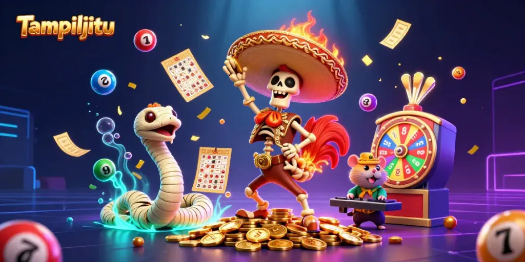 Experience Tampiljitu's thrilling jackpots with a vibrant 3D casino scene showcasing exciting game elements.