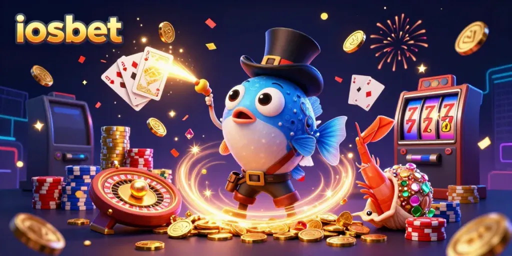 Ilustrasi 3D iosbet dengan ikan pemancing yang menggunakan umpan bercahaya untuk menarik koin emas.