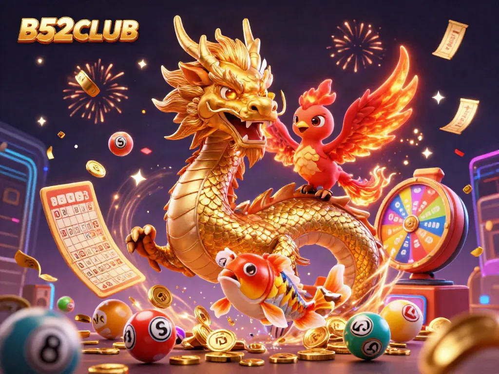 Experience thrilling gameplay at B52CLUB with golden coins and vibrant casino elements.