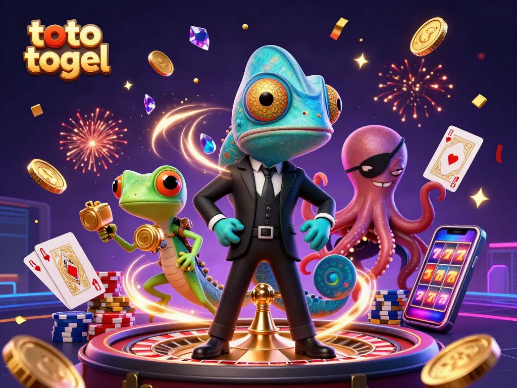 Engage with toto togel excitement through a dynamic casino-themed illustration full of action.