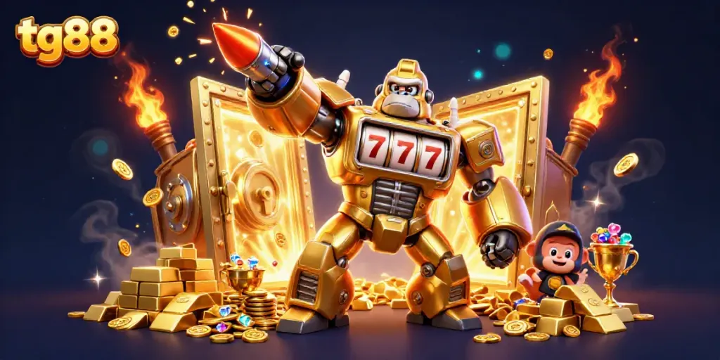 Experience thrilling wins with tg88's 3D golden gorilla mech and treasure-filled environment.