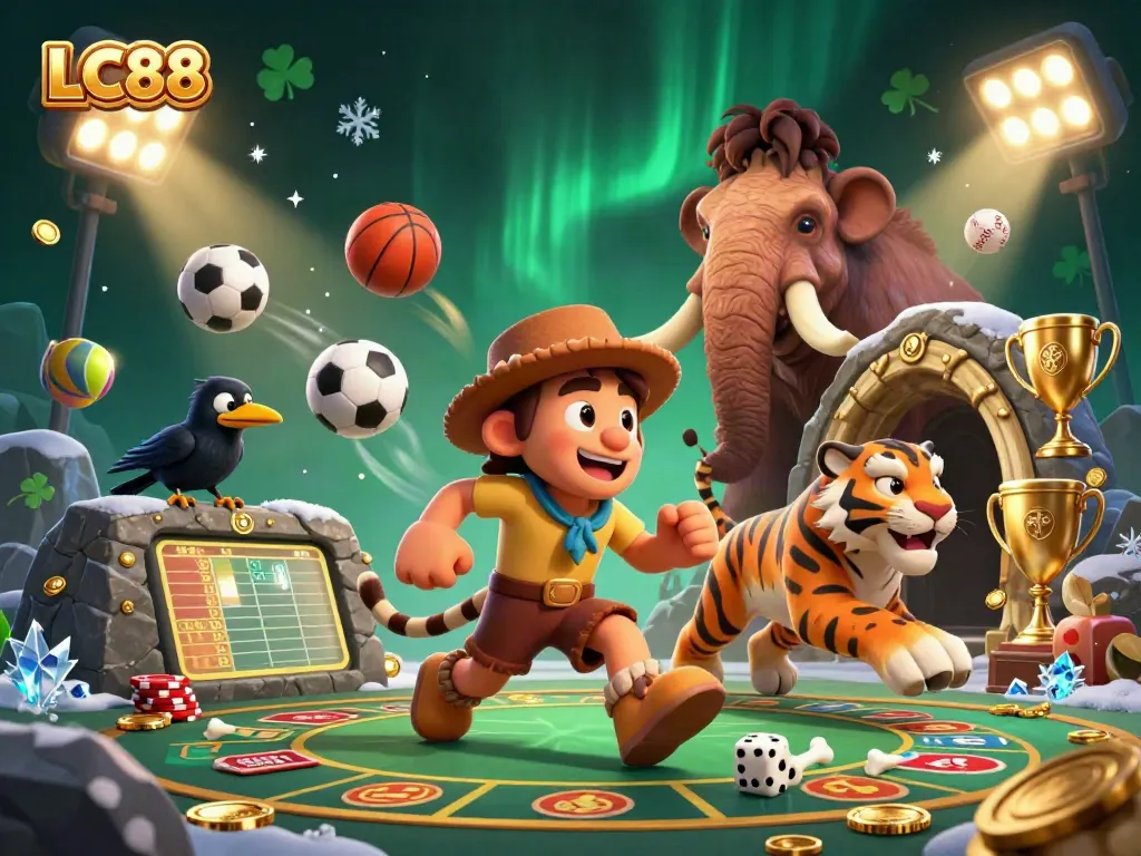 Experience thrilling gameplay with LC88 in a vibrant prehistoric casino scene.