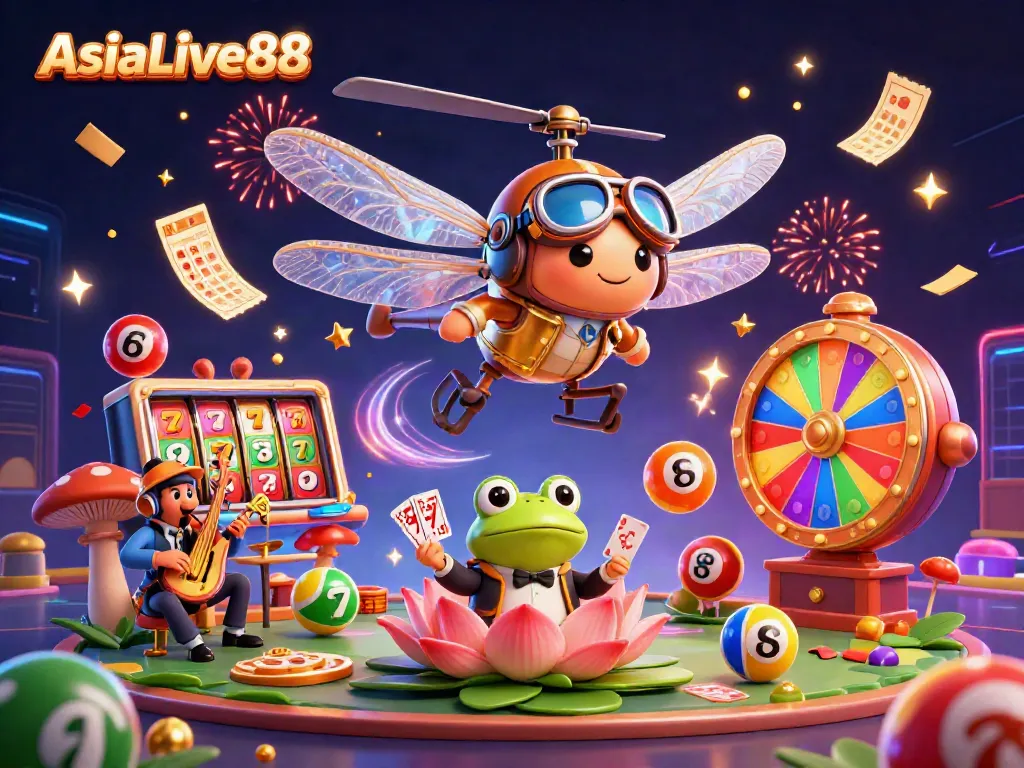 Experience thrilling action at AsiaLive88 with vibrant casino games and engaging characters in a colorful 3D scene.