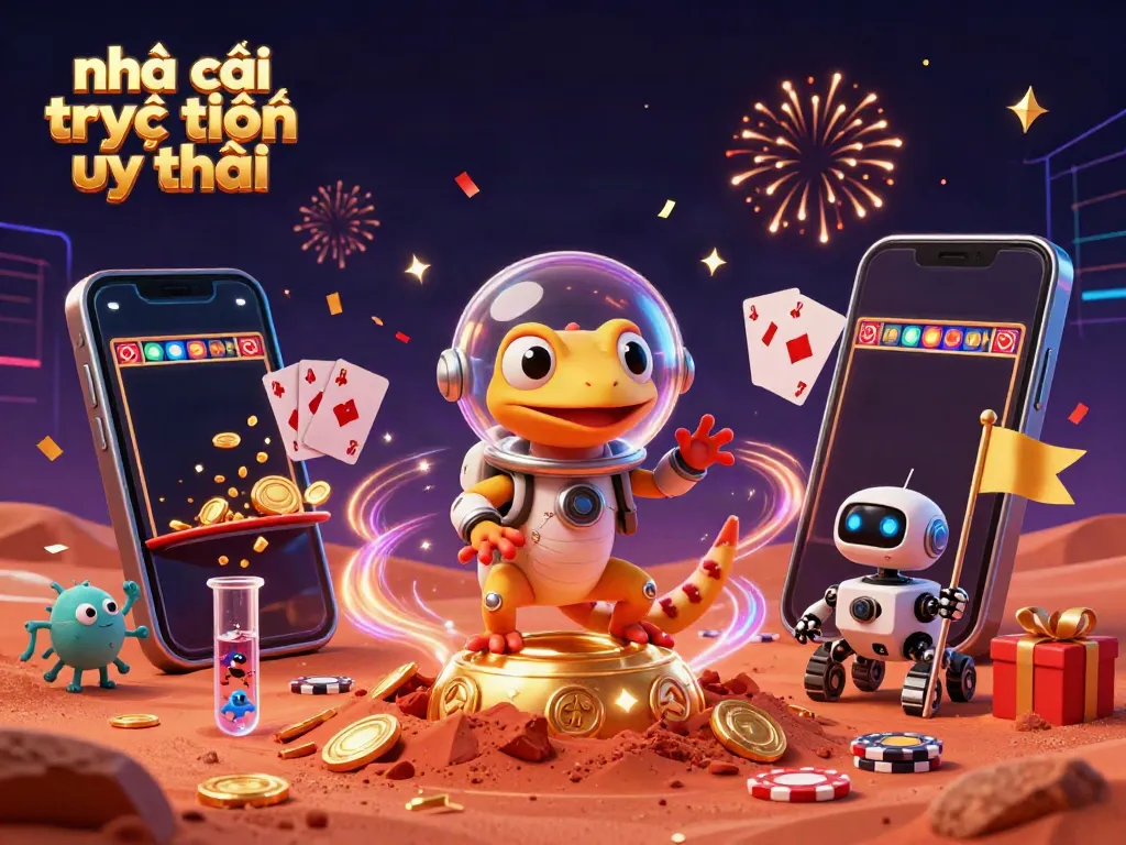 Experience thrilling action at nhà cái trực tuyến uy tín with a 3D Martian gecko discovering a golden casino.