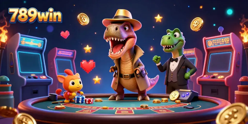 Experience the thrill of 789win with a vibrant casino scene featuring unique characters.