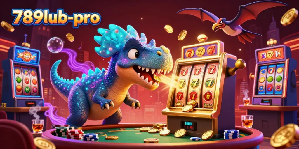 Experience a thrilling jackpot at 789lub-pro with animated dinosaurs and casino excitement.