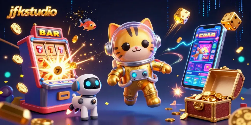 Engage in thrilling gameplay at jfkstudio's digital casino featuring vibrant characters and dynamic effects.