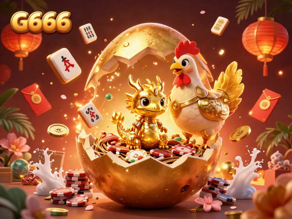 Experience G666 magic with a golden dragon, poker chips, and festive casino elements