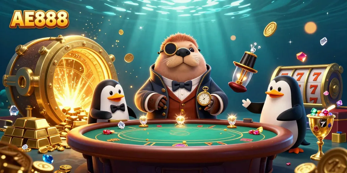 Experience thrilling gameplay at AE888 with underwater poker, gold treasures, and dynamic casino elements.