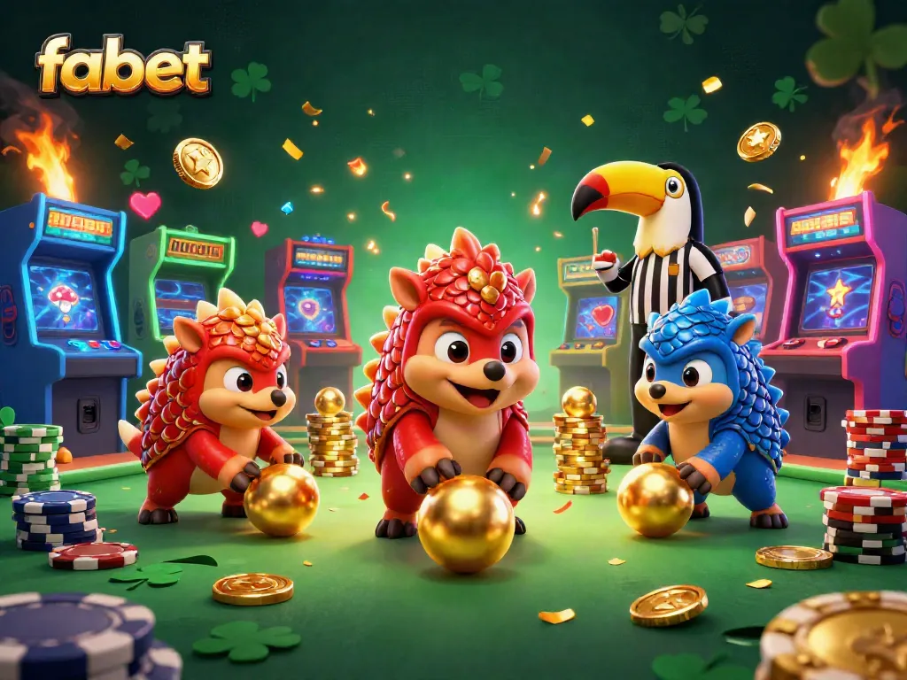 Experience fabet's thrilling gameplay with rival pangolins competing in a vibrant casino scene.