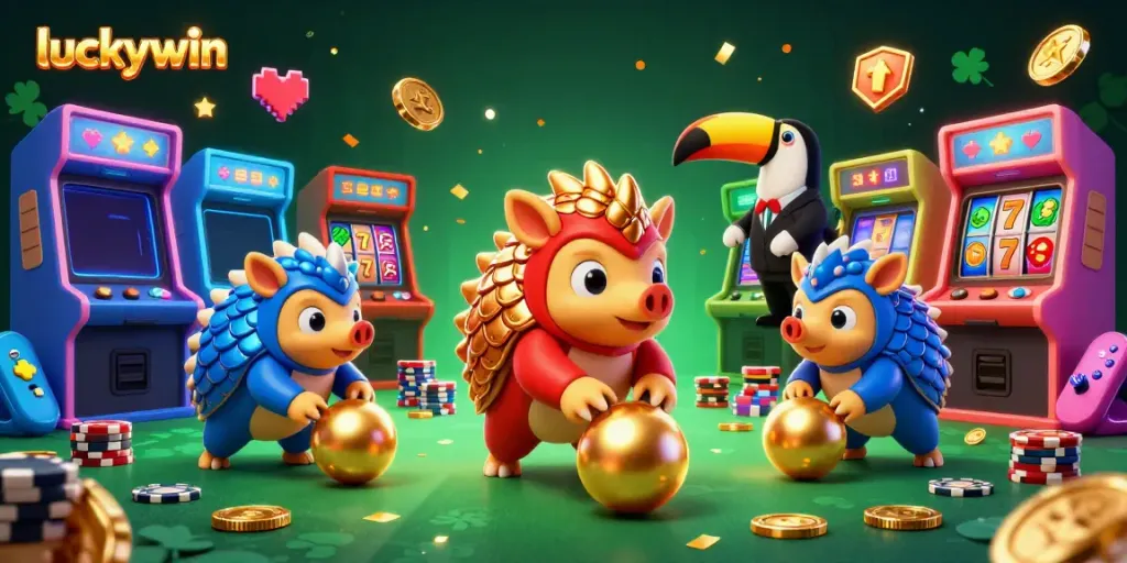 Experience the excitement of luckywin with rival pangolins competing in a vibrant casino scene.