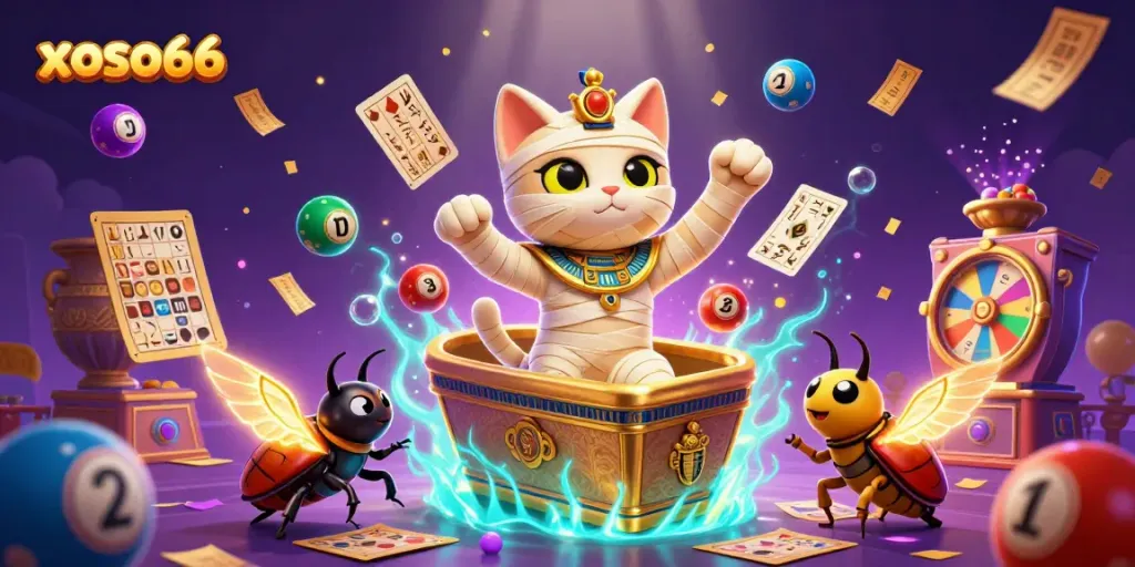 Experience thrilling gameplay with a vibrant illustration of Xoso66's Egyptian-themed casino adventure.