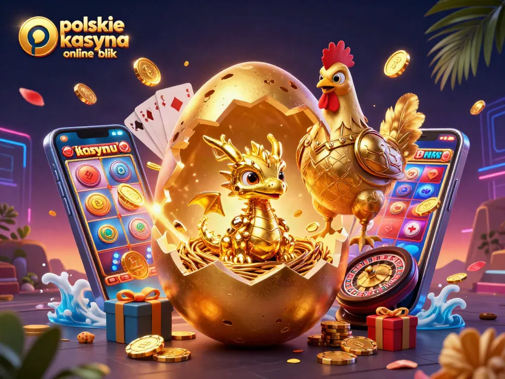 Engage with polskie kasyna online blik through a vibrant 3D scene featuring a golden dragon on poker chips.