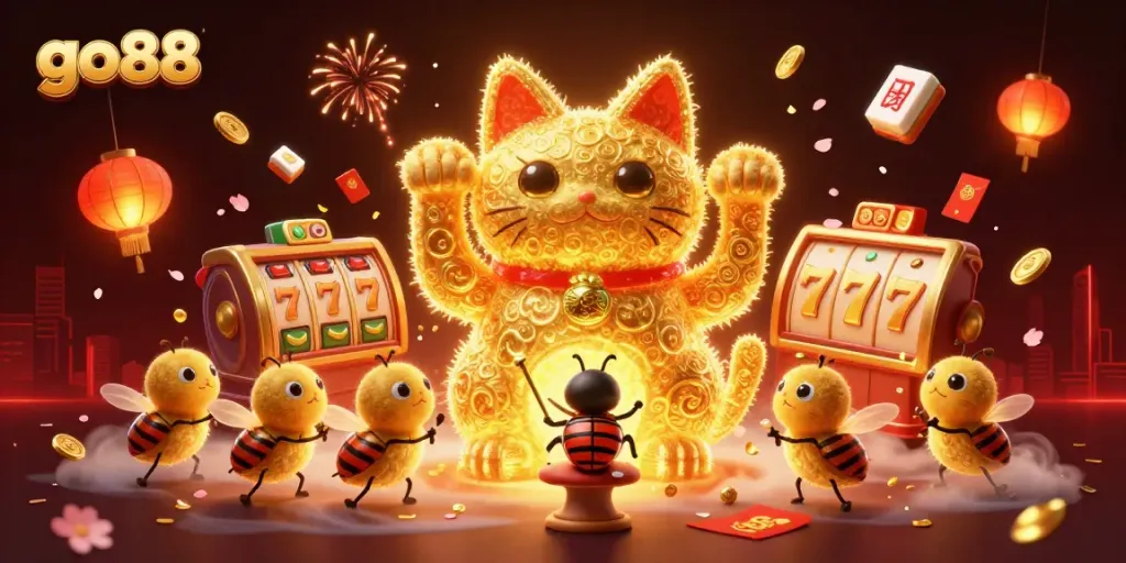 Engage with go88's vibrant casino experience showcased in a dynamic 3D illustration.