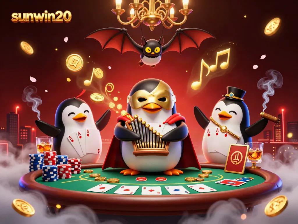 Experience the excitement of sunwin20 casino with a vibrant 3D penguin playing winning tunes as coins fly!