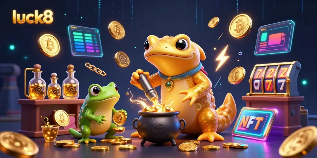 Engage in immersive gameplay with luck8 while collecting golden coins and bonuses in a vibrant casino scene.