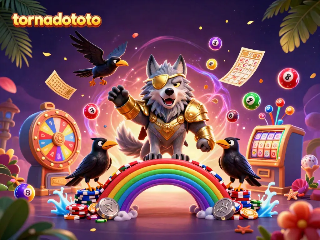Experience tornadototo with an enchanting 3D digital illustration showcasing vibrant gaming elements and mythology.