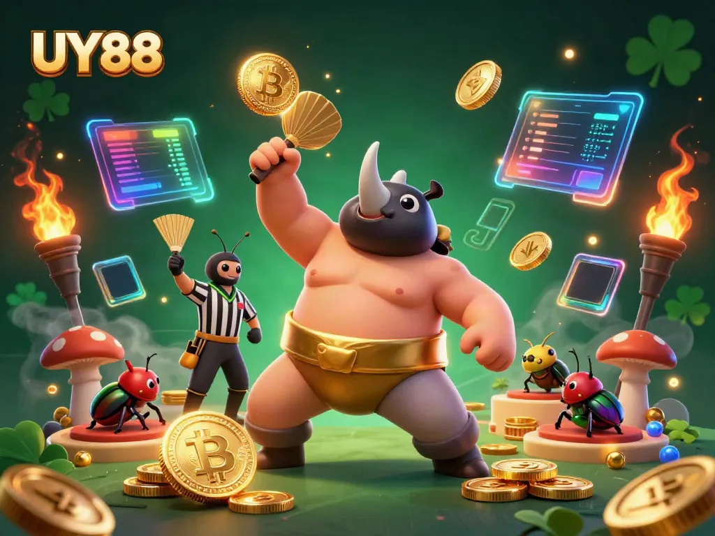Experience thrilling gameplay at UY88 with an energetic scene featuring a beetle sumo champion.