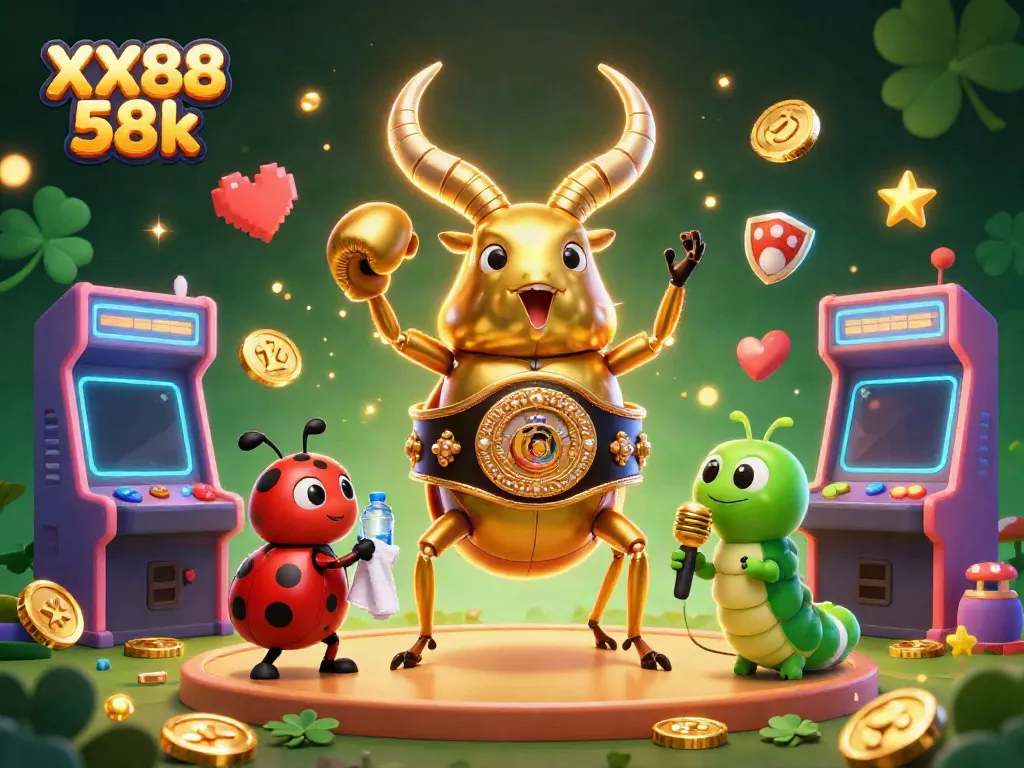 Experience the excitement of XX88 58k with vibrant 3D characters amidst casino-themed gaming elements.