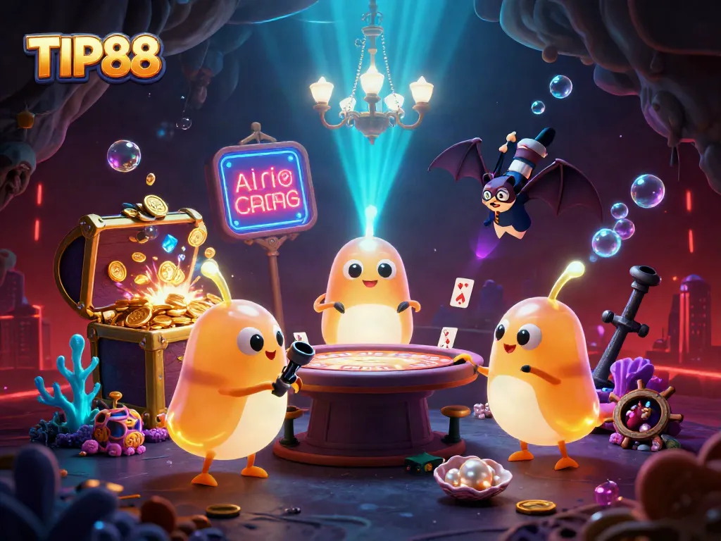 Experience the thrill of TIP88 with glowworms illuminating a vibrant casino scene underwater.