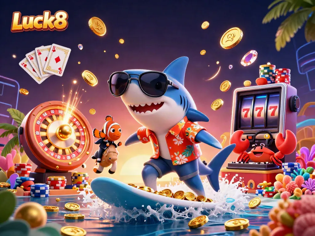 Join the fun at Luck8 with thrilling 3D casino characters celebrating gaming excitement!
