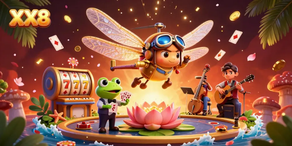 Engage in thrilling gameplay at XX8 with vibrant casino elements and unique characters.