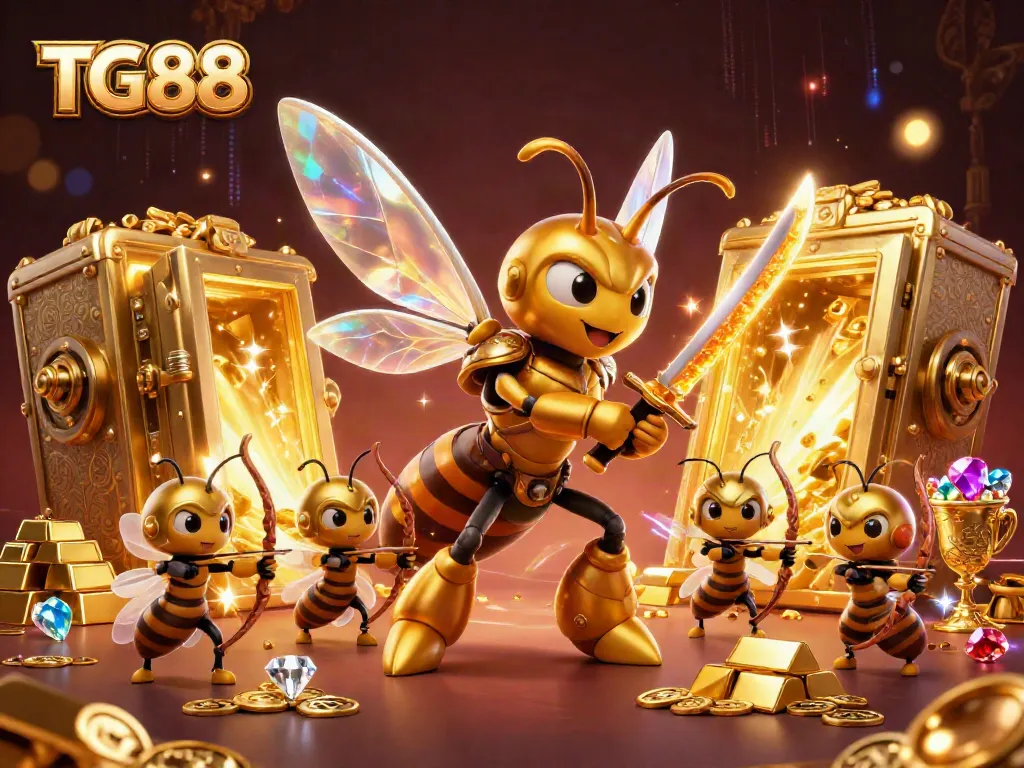 Engage with the dazzling world of TG88's online casino featuring a samurai hornet and treasure elements.