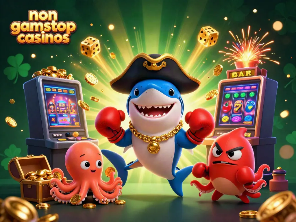 Engage with non gamstop casinos through dynamic gaming action featuring a playful shark, pufferfish, and octopus.